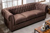 Chesterfield 3-zitsbank 200cm vintage bruin 3-zits met knoopstiksel en veerkern - 40652 - thumbnail