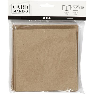 Creativ Company Kaarten en enveloppen, afmeting kaart 12,5x12,5 cm, afmeting envelop 13,5x13,5 cm, naturel, 10 set/ 1 doos