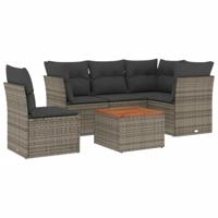 6-delige Loungeset met kussens poly rattan grijs - thumbnail