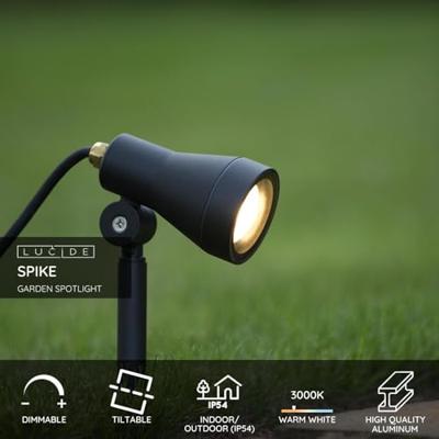 Lucide SPIKE - Tuinspot - Ø 6,5 cm - LED Dimb. - GU10 - 1x5W 3000K - IP54 - Zwart