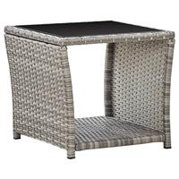 VidaXL Salontafel 45x45x40 cm poly rattan en glas grijs - thumbnail