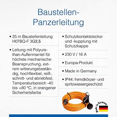 AS Schwabe 59225 Stroom Verlengkabel 16 A Oranje 25.00 m H07BQ-F 3G 2,5 mm²