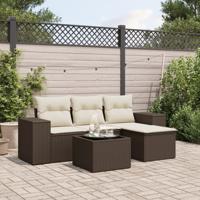 5-delige Loungeset met kussens poly rattan bruin - thumbnail
