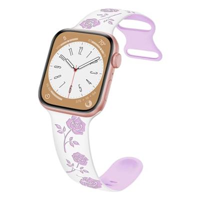 By Qubix - Siliconen bandje met rozen - Wit/paars - Compatible met Apple Watch 38mm / 40mm / 41mm / 42mm - Compatible Apple watch bandjes