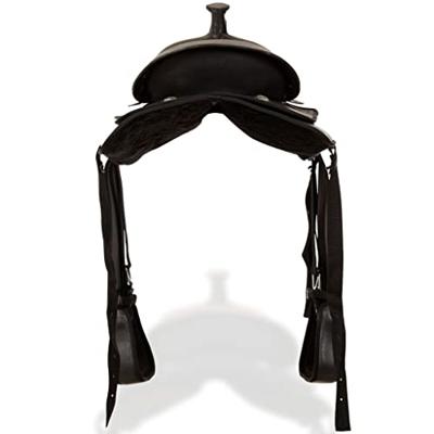 VidaXL Western zadel, hoofdstel en borstriem 17" echt leer zwart
