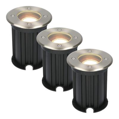 Set van 3 Maisy LED Grondspots Rond - Dimbaar - GU10 - 2700K warm wit - 4 Watt 345 lumen - Rond - Ø12cm - Tuinspot - Oprit - RVS - IP67 waterdicht