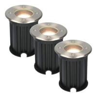 Set van 3 Maisy LED Grondspots Rond - Dimbaar - GU10 - 2700K warm wit - 4 Watt 345 lumen - Rond - Ø12cm - Tuinspot - Oprit - RVS - IP67 waterdicht - thumbnail