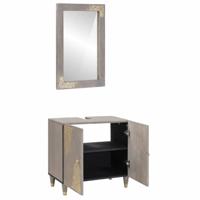 Badkamerkastenset Wandgemonteerd 2 pcs Grijs Massief Mango Hout - thumbnail