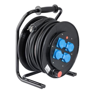 50 meter kabelhaspel 3x1,5mm² 4 contactdozen 230V Keraf bouwhaspel thermisch beveiligd