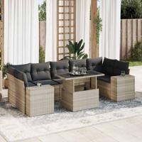 8-delige Loungeset met kussens poly rattan lichtgrijs - thumbnail