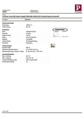 Paulmann 70201 70201 LED-voeding 60 W (max) 12 12 V Aluminium (b x h x d) 225 x 40 x 60 mm 1 stuk(s)