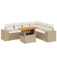 7-delige Loungeset met kussens poly rattan beige - thumbnail