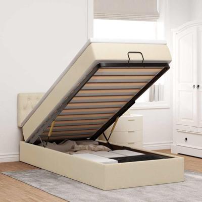 Ottoman bed met matras 90x190cm stof crèmekleurig