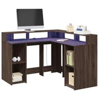 Bureau met LED-verlichting 130x130x91 cm hout bruin eikenkleur - thumbnail