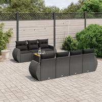 8-delige Loungeset met kussens poly rattan zwart - thumbnail