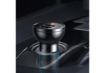 Baseus autolader met display, 2x USB, 4,8A, 24W (grijs)