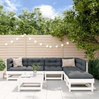 7-delige Loungeset met kussens massief hout wit - thumbnail