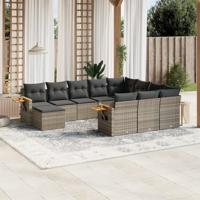 11-delige Loungeset met kussens poly rattan grijs - thumbnail
