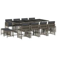 13-delige Tuinset met kussens poly rattan grijs - thumbnail