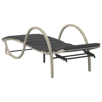 Ligbedden 2 st met kussens poly rattan lichtgrijs - thumbnail