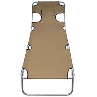 Ligbed met hoofdkussen verstelbaar en inklapbaar taupe - thumbnail