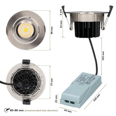 Set van 3 Salerno LED inbouwspots - 8W 650 lumen - 2700K warm wit - Dimbaar - Rond - Kantelbaar - IP44 waterdicht - RVS - Voor binnen, buiten en badkamer Set van 3 Salerno LED inbouwspots - 8W 650 lumen - 2700K warm wit - Dimbaar - Rond - Kantelbaar - IP44 waterdicht - RVS - Voor binnen, buiten en badkamer