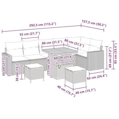Tuinbankenset 9 pcs Beige poly rattan