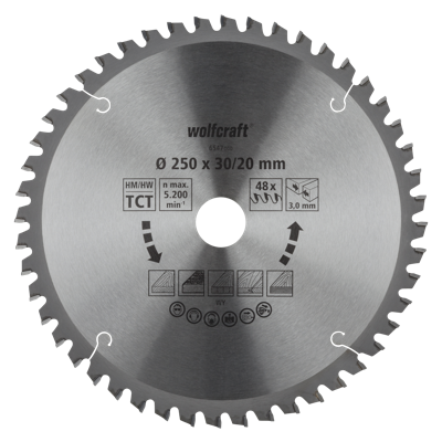 Wolfcraft Kap- en verstekzaagblad | HM | 48 Zähne | Ø250mm | 1 stuk - 6547000