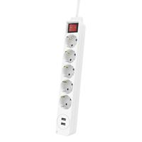 Hama Stekkerdoos 5-voudig USB-A 17W Schakelaar 1,4 M Wit - thumbnail
