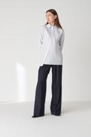 Floria Collective x Yumeko Cropped Witte Blouse met Blauwe Strepen - Kort Mouwen en Statement Ceintuur - thumbnail