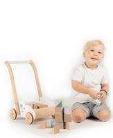Label Label Wood houten Loopwagen met educatieve blokken blauw - thumbnail