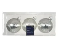 Kerstbal glas d8cm zilver 3st - thumbnail