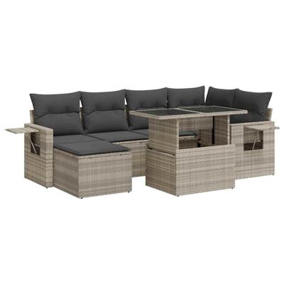 7-delige Loungeset met kussens poly rattan lichtgrijs