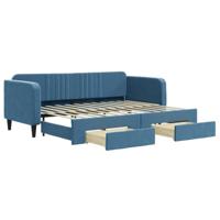 Slaapbank met onderschuifbed en lades 80x200 cm fluweel blauw - thumbnail