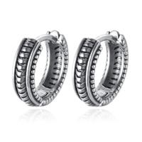 Mendes Heren Oorringen - Roestvrij Staal, Zilverkleurig, Punk Patroon - thumbnail