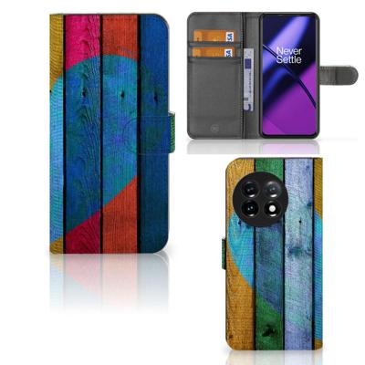OnePlus 11 | Book Style Case | Wood Heart - Cadeau voor je Vriend OnePlus 11 | Book Style Case | Wood Heart - Cadeau voor je Vriend