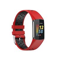 By Qubix - Compatible met Fitbit Charge 5 - Fitbit Charge 6 Sportbandje met gesp - Rood/zwart - Tweekleurig - Maat: L - Compatible fitbit bandje - thumbnail