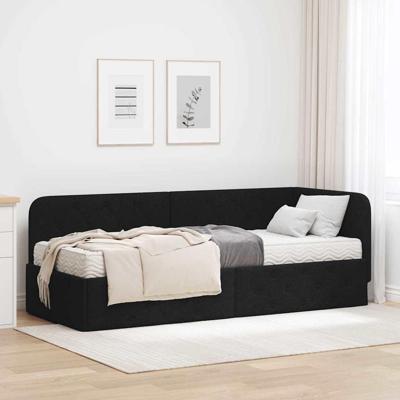 Hoekbedframe met matras met hoofdeinde Zwart 80 x 200 cm Stof