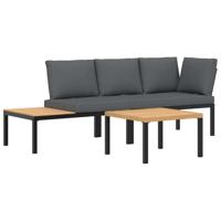 3-delige Loungeset met kussens aluminium zwart - thumbnail