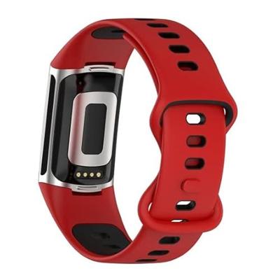 FitBit Charge 5 & 6 Sportbandje met dubbele lus - Rood / zwart - Tweekleurig - Maat: L FitBit Charge 5 & 6 Sportbandje met dubbele lus - Rood / zwart - Tweekleurig - Maat: L