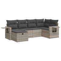 6-delige Loungeset met kussens poly rattan lichtgrijs - thumbnail
