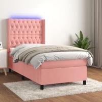 Boxspring met matras en LED fluweel roze 100x200 cm - thumbnail