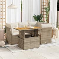 5-delige Loungeset met kussens poly rattan beige - thumbnail