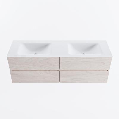 MONDIAZ VICA 150cm badmeubel onderkast Underlayment 4 lades. Wastafel CLOUD dubbel zonder kraangat, kleur Talc.