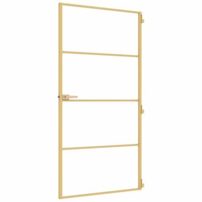 Binnendeur smal 102,5x201,5 cm gehard glas en aluminium goud