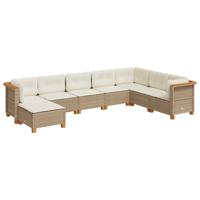 8-delige Loungeset met kussens poly rattan beige - thumbnail