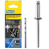 Rapid Blindklinknagels RVS | Ø4,8 x 18 mm | Incl. Boor | 50 Stuks - 5000397 - thumbnail