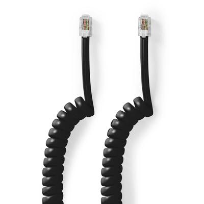 Nedis Telecomkabel | RJ10 Male | RJ10 Male | 2.00 m | Kabel design: Gekruld | Kabeltype: RJ10 | Zwart - TCGB90100BK20