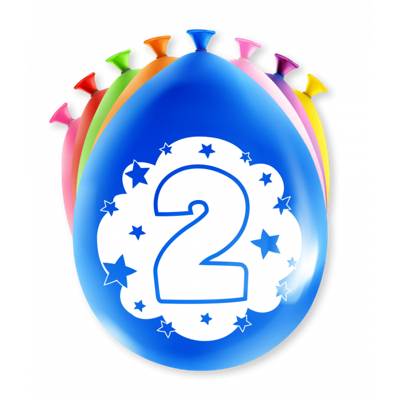 Party Ballonnen Hoera 2 Jaar - 8 Stuks