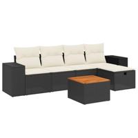 6-delige Loungeset met kussens poly rattan zwart - thumbnail